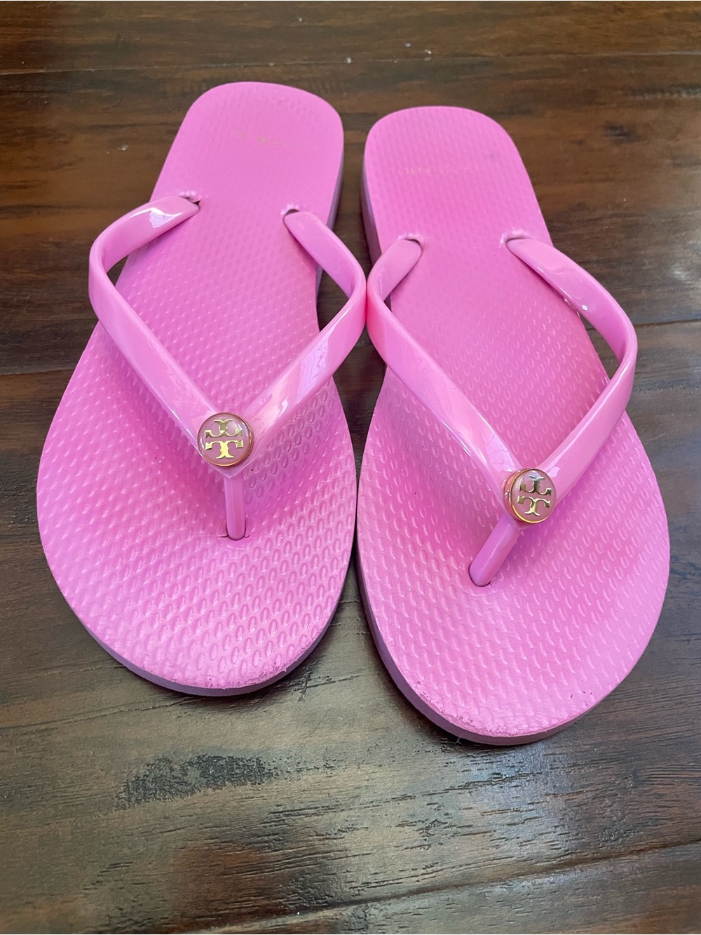 Tory Burch Pink Jelly Logo Flip Flops